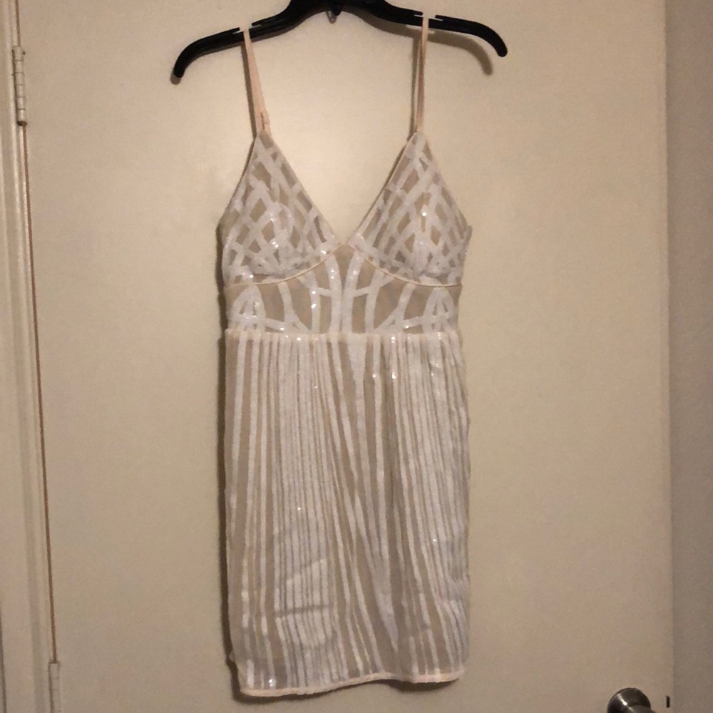 Lulus Beige Sequin Dress